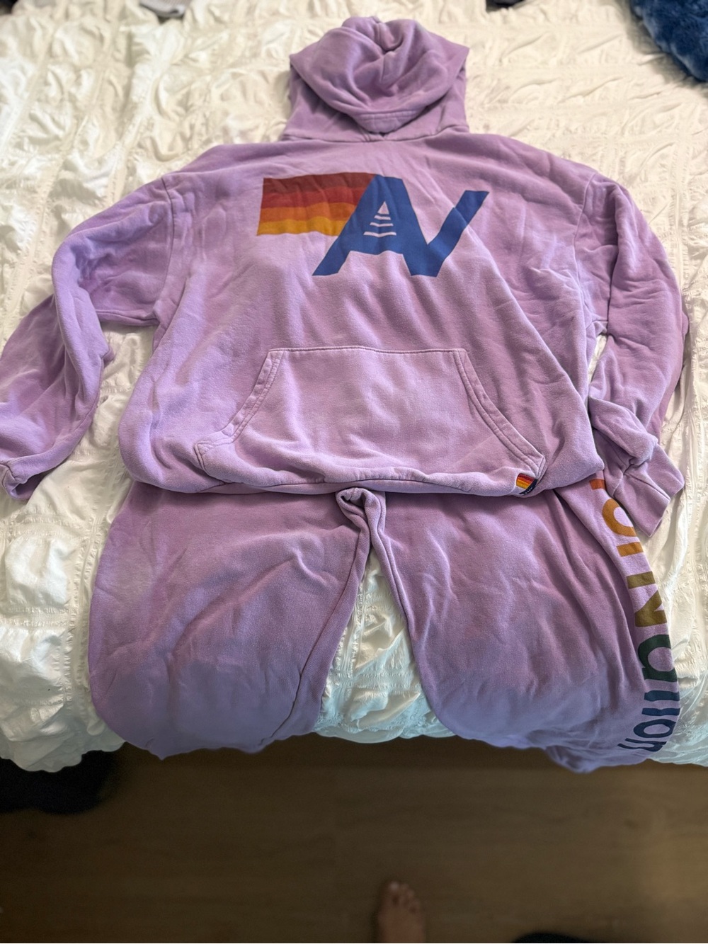 Aviator Nation logo sweatshirt and pants in Neon Purple